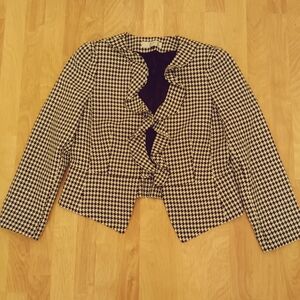Tahari ASL Black and White Houndstooth Blazer